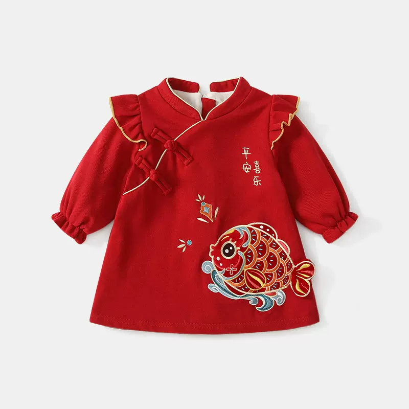 女童唐装古风锦鲤女宝宝新中式连衣裙中国风周岁婴儿拜年服汉服裙