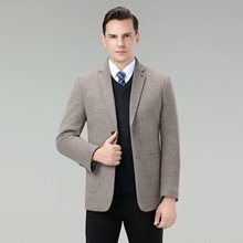 2025双面呢羊毛大衣男士西装领可卸内胆羽绒服加厚大码爸爸装外套