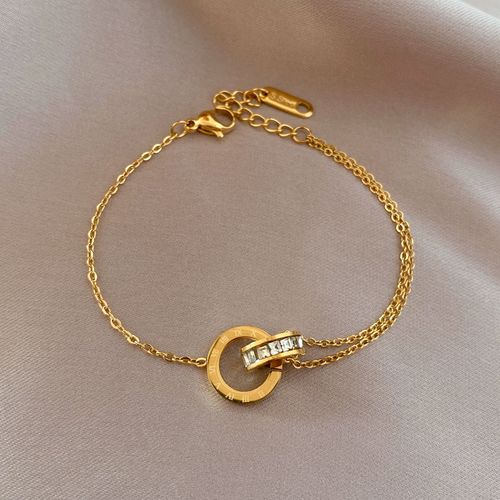 Titanium steel bracelet Japanese and Korean Roman non-fading rose gold Roman numeral double ring bracelet ins personalized bracelet