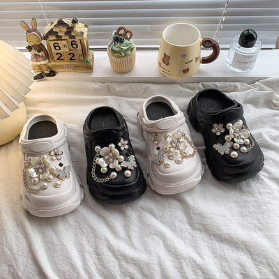 Нескользящие мюли, тапочки в стиле Crocs, детские босоножки, закрытый носок, мягкая подошва, стиль «принцесса», подходят для подростков