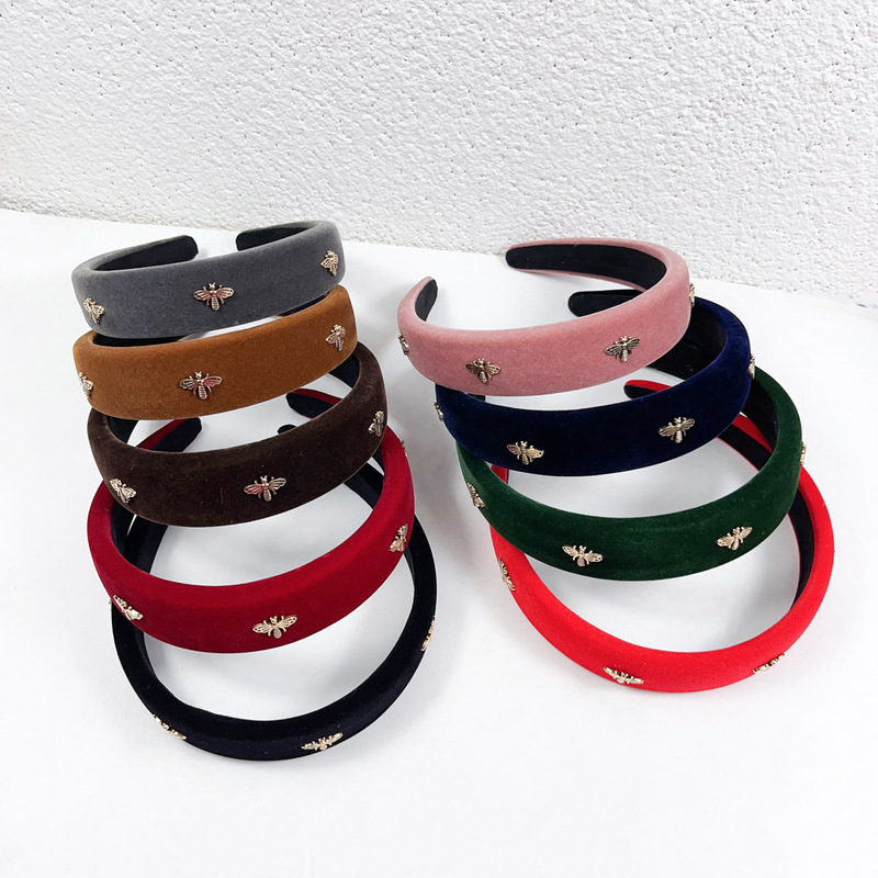 New flocking alloy headband hair accessories high stove top sponge hairpin women's simple high-grade hair band Red hair bundle