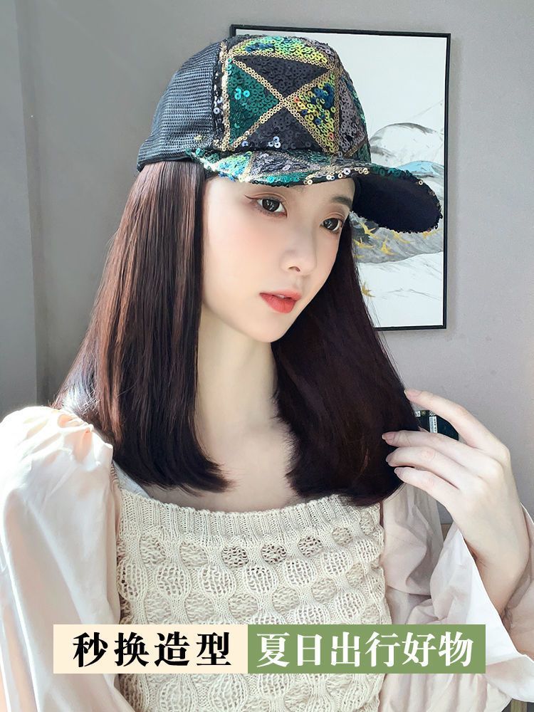 Peluca sombrero integrado TikTok caliente pelo corto hebilla interior imitación pelo humano completo gorra de béisbol moda transpirable cubierta de cabeza completa