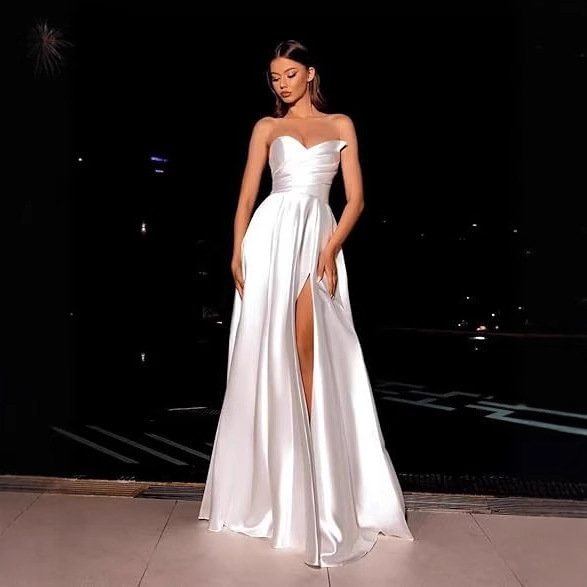 Cross-Border Suspender Dress Tube Top Satin Slit Long Sweetheart A-Line Skirt Aliexpress Amazon Banquet Dress