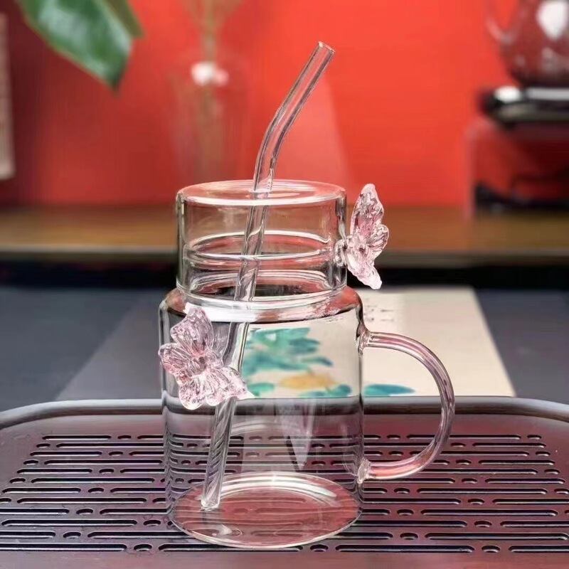 Original design butterfly cup Gao Peng silicon glass sudden cold sudden heat does not break one person drinking cup juice cup 500ml