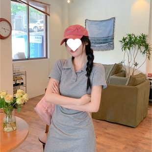 College Style Polo Collar Contrasting Color Age-Reducing Pure Cotton Dress Women's Summer New Waist Slimming Look Casual Short Skirt