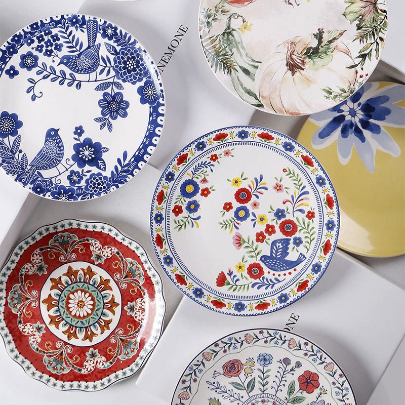 Export Original Creative American-Style Painted 11inch Ceramic Plates 4-Piece Set Gift Fashion Western Dinner Plate Wholesale