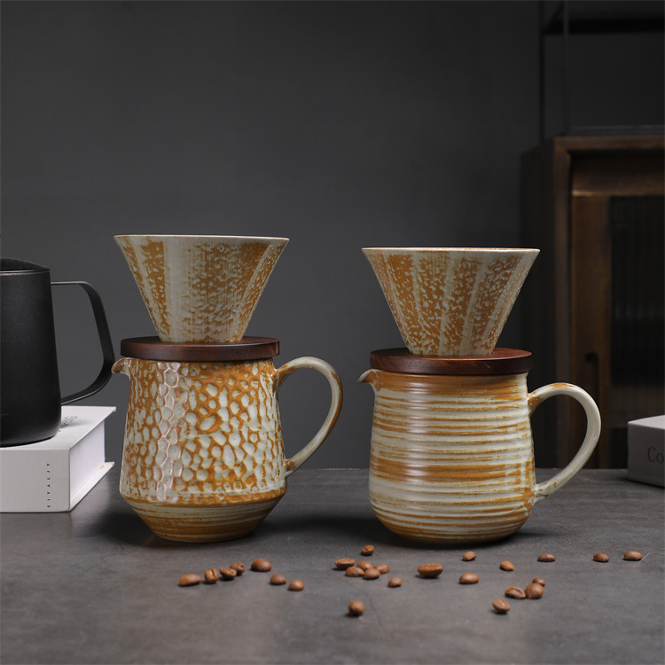 Ceramic Coffee Pot Set Vintage Style Hand Brewed Coffee Maker_voghion.com