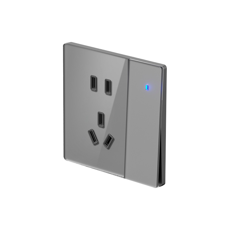 Interruptor y Tomacorriente de Pared Empotrable Tipo 86 de Vidrio Templado con Indicador LED image 5