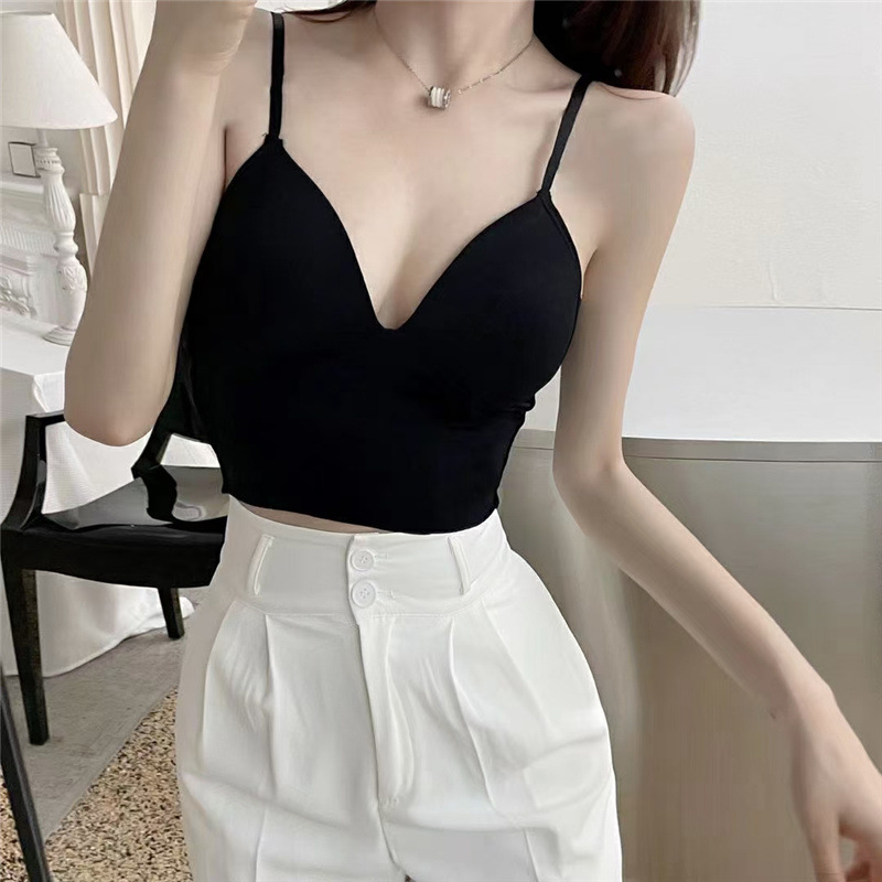 Foreign Trade French Style Ice Silk Beautiful Back Sling Tube Top Vest Hot Girls Gather Top One-Piece Cup Chest Wrap Top for Women Foreign Trade French Style Ice Silk Beautiful Back Sling Tube Top Vest Hot Girls Gather Top One-Piece Cup Chest Wrap Top for Women