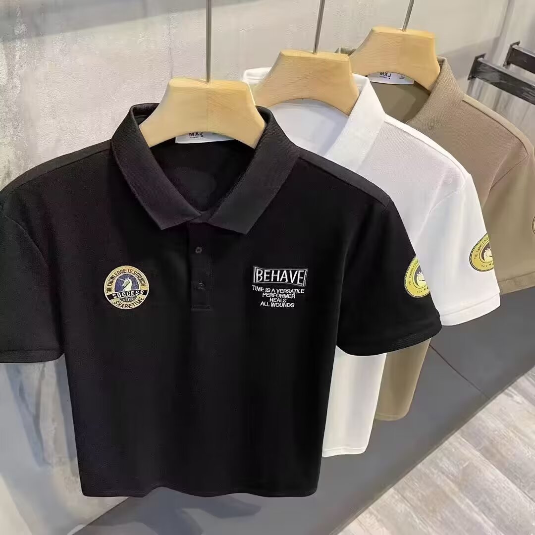 Polo a maniche corte stampata con stemma 2024, maglietta da uomo con risvolto trendy, bella, alla moda e aderente_voghion.com