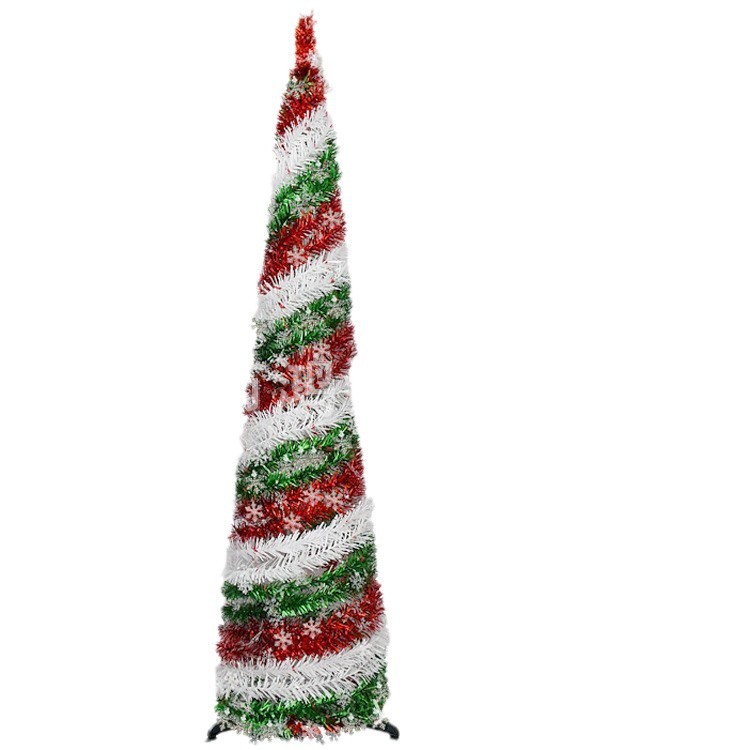 Ventas transfronterizas calientes de 1,5 m PET torre de hojas de palma artificial plegable árbol de Navidad telescópico colorido árbol espiral