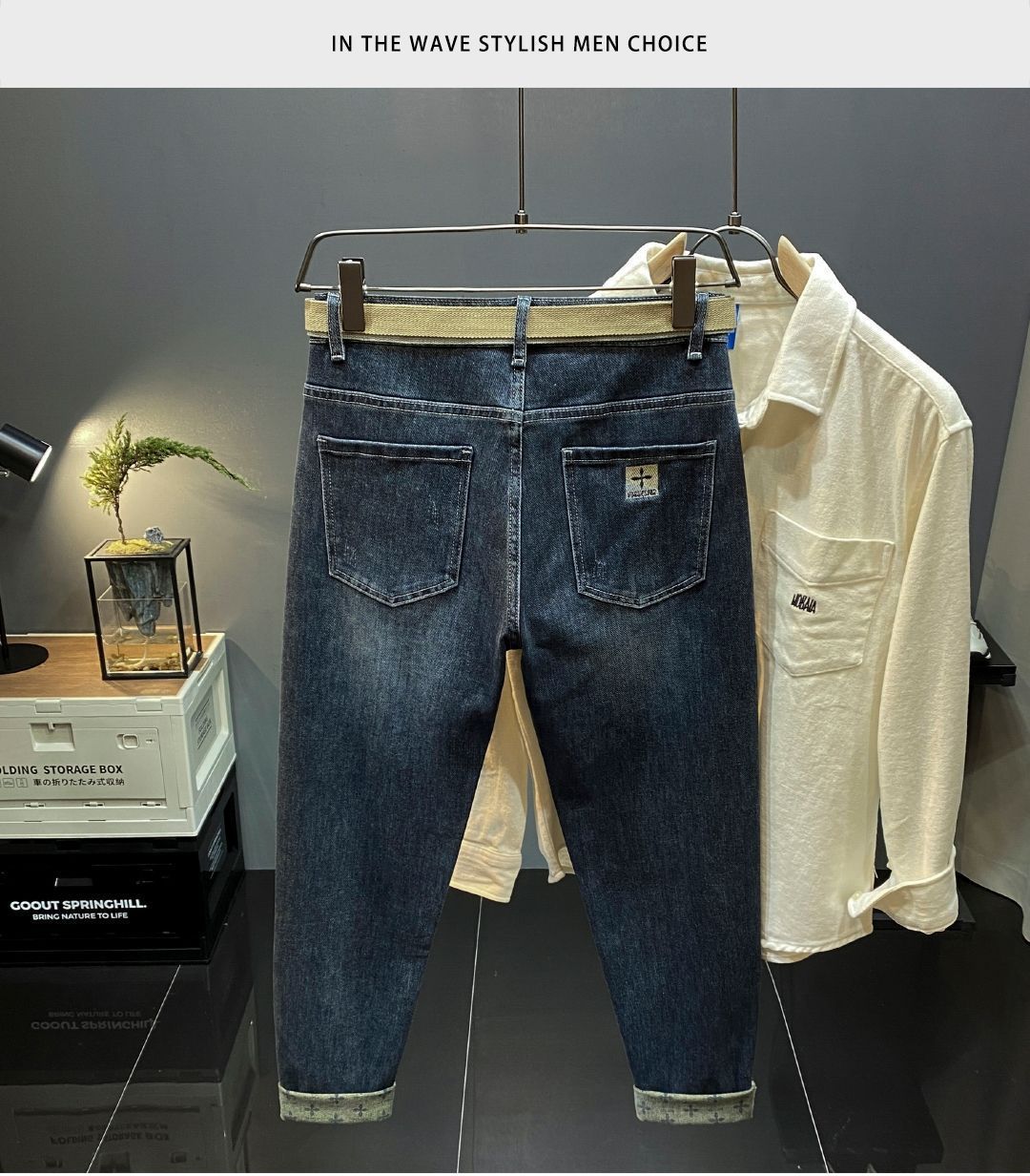 High end light luxury brand fitting jeans for men with slim fit and small feet, Korean version trendy loose straight leg_voghion.com