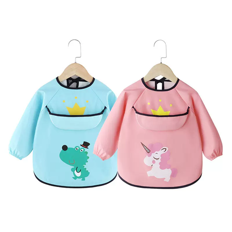 新款儿童防脏罩衣饭兜秋冬长袖水晶绒反穿衣宝宝吃饭护衣围裙