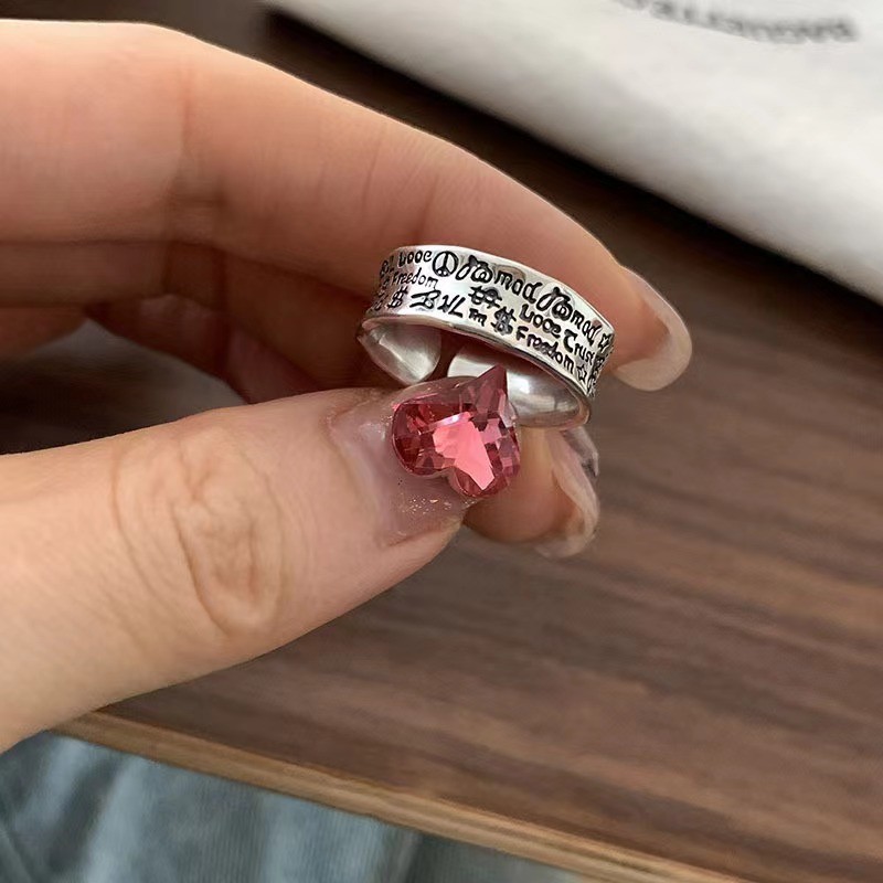 小众设计粉钻锆石甜美ins冷淡风高级感戒指女开口个性不规则爱心|undefined