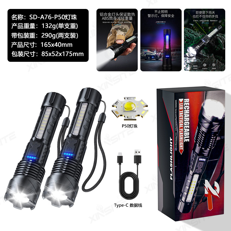 Transfronteriza nueva linterna láser blanco aleación de aluminio zoom remoto al aire libre linterna de luz fuerte batería incorporada de carga