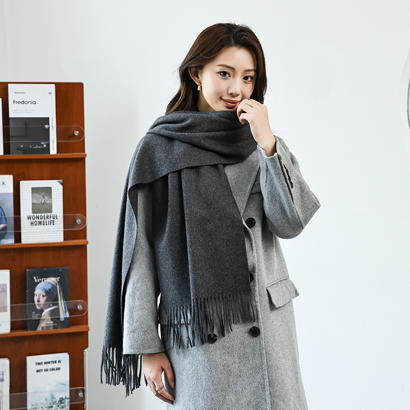 Thickened Wool Scarf Lined Winter Warm Fashion Red Solid Color Sheep Wool Shawl Women and Men Double-sided Universal