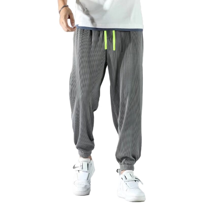 Pantalones baratos de verano de los hombres delgados sueltos más tamaño deportes tobillo-longitud tobillo-atado pantalones sedosos de secado rápido pantalones largos Casuales