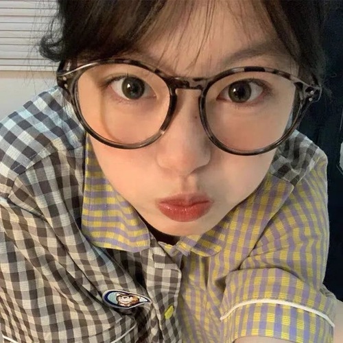 Café-color rice grain round frame glasses, bare face non-prescription glasses, trendy girl style glasses frame