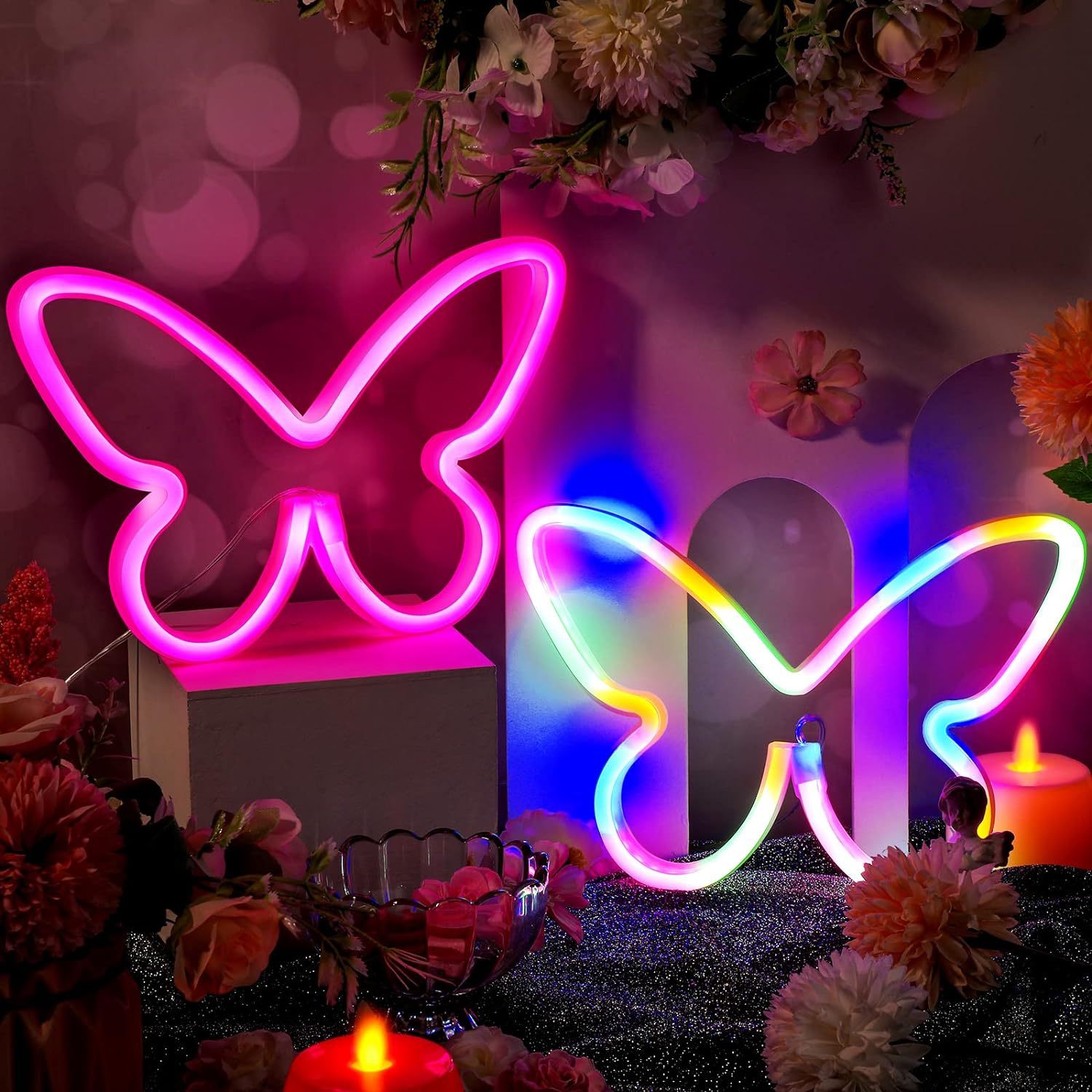Neón LED luz de modelado mariposa Amazon en stock entrega de una sola pieza dormitorio decoración de la pared regalo de cumpleaños