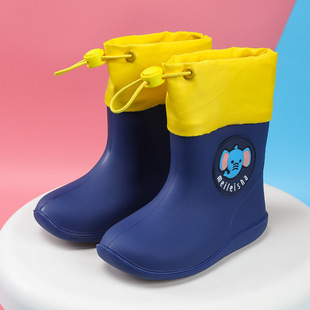 Baby rubber shoes boys' and girls' water shoes thickened warm fleece-lined soft bottom rain boots non-slip children's waterproof rain boots