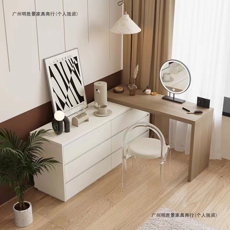意式极简梳妆台储物柜一体卧室轻奢高级小型化妆桌床尾收纳柜斗柜|undefined