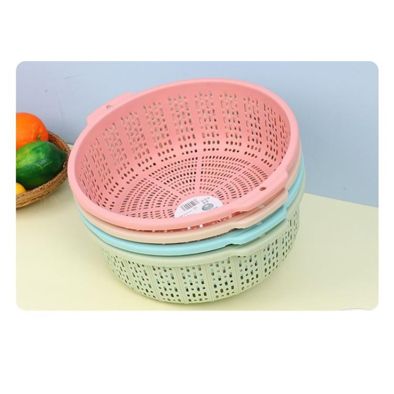 Cesta de drenaje de plástico de cocina de dos orejas lavadora de verduras cestas de frutas caseras cestas redondas de melones y frutas image 5