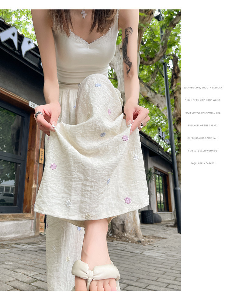 Quần culottes nữ ống rộng cạp cao vải linen phối sợi mát, dáng suông rủ nhẹ — Nhỏ màu hồng chi tiết 43
