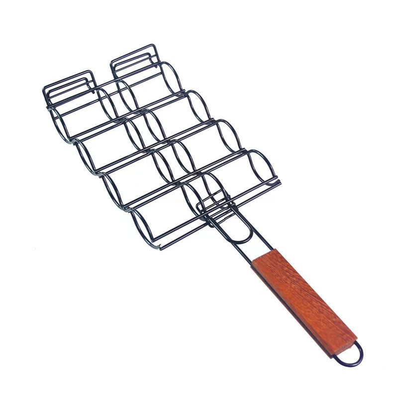 Cesta para Barbacoa con Mango de Madera de Acero Inoxidable, Antiadherente, para Camping y Parrilla