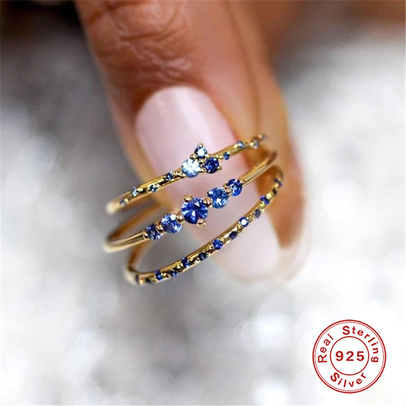 Japanese Style Irregular Sterling Silver Plating Inlay Zircon Rings 1 Piece