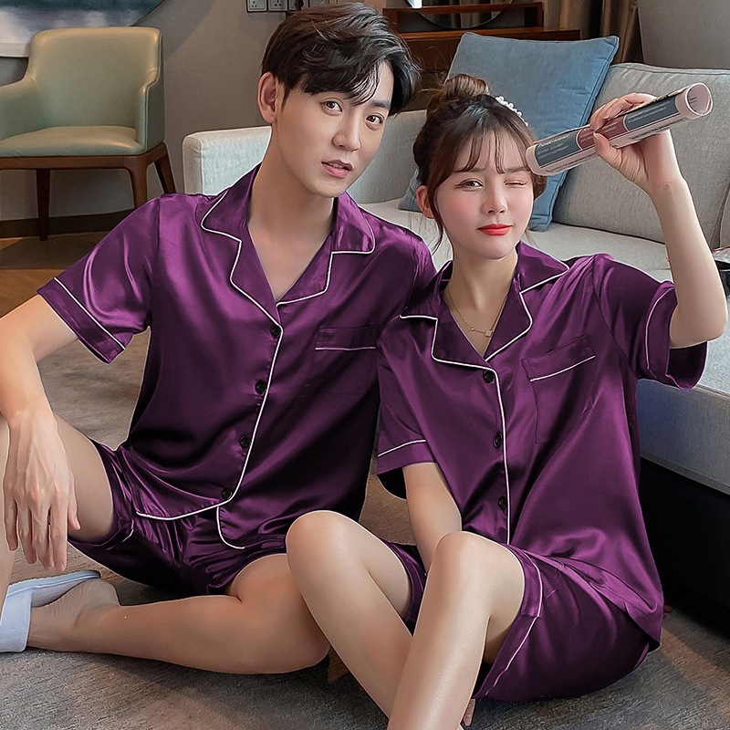 Pajamas de pareja de hielo de verano de mangas largas damas cardigan casuales sueltos primavera y otoño hombres de mediana edad ropa para el hogar grande
