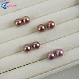 强光天然淡水珍珠香芋紫色11-12mm近圆金属紫 浅紫爱迪生diy耳钉