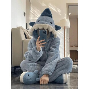 Q 35136 Cartoon Shark Coral Fleece Pajamas ��ͨ���~ɺ���q˯