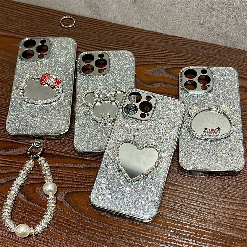 Electroplated Glitter Sequins Suitable for Apple 17Promax Glue 16Pro Mirror 15Plus Luxury Bear Mobile Phone