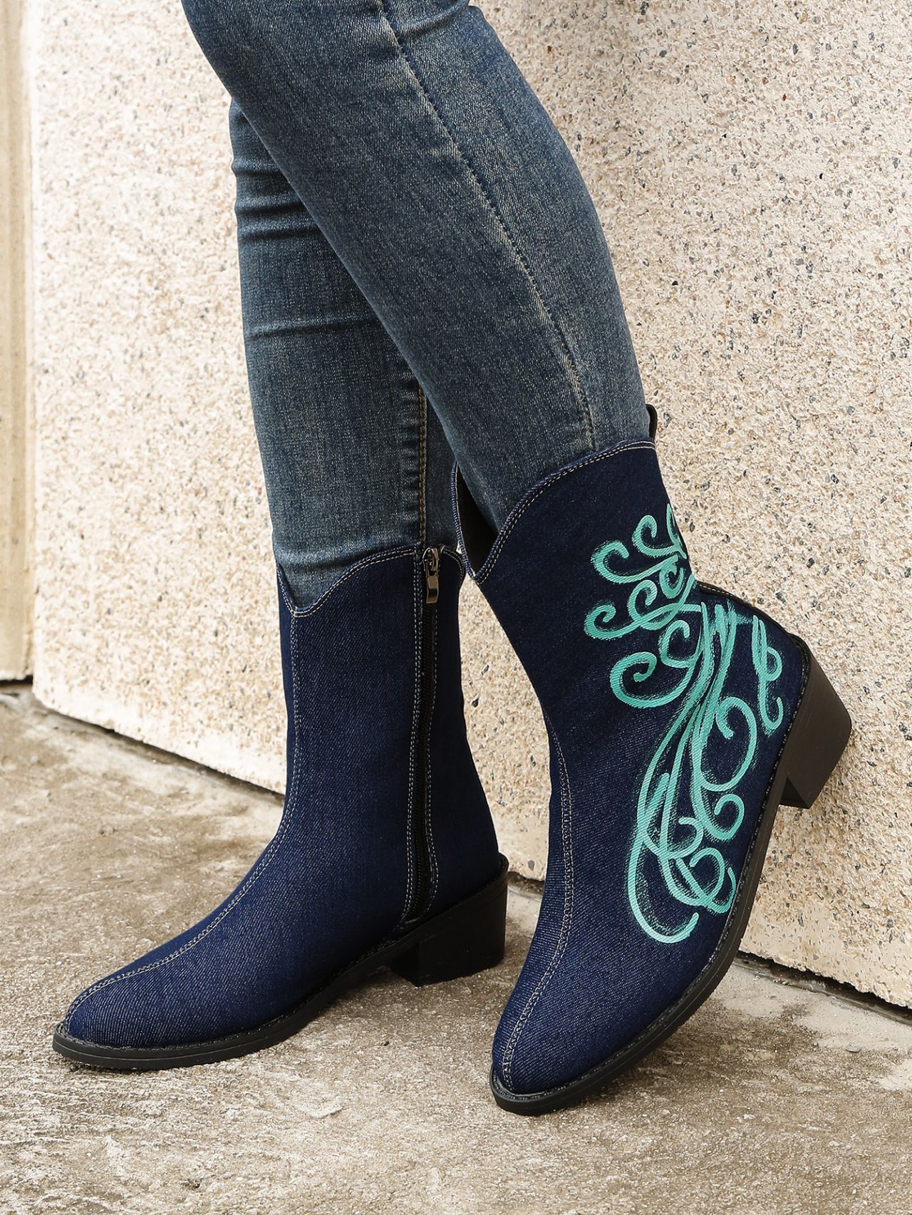 Herbst und winter frauen stiefel Runde kappe platz mit denim stiefeletten einfarbig frauen stiefel_voghion.com