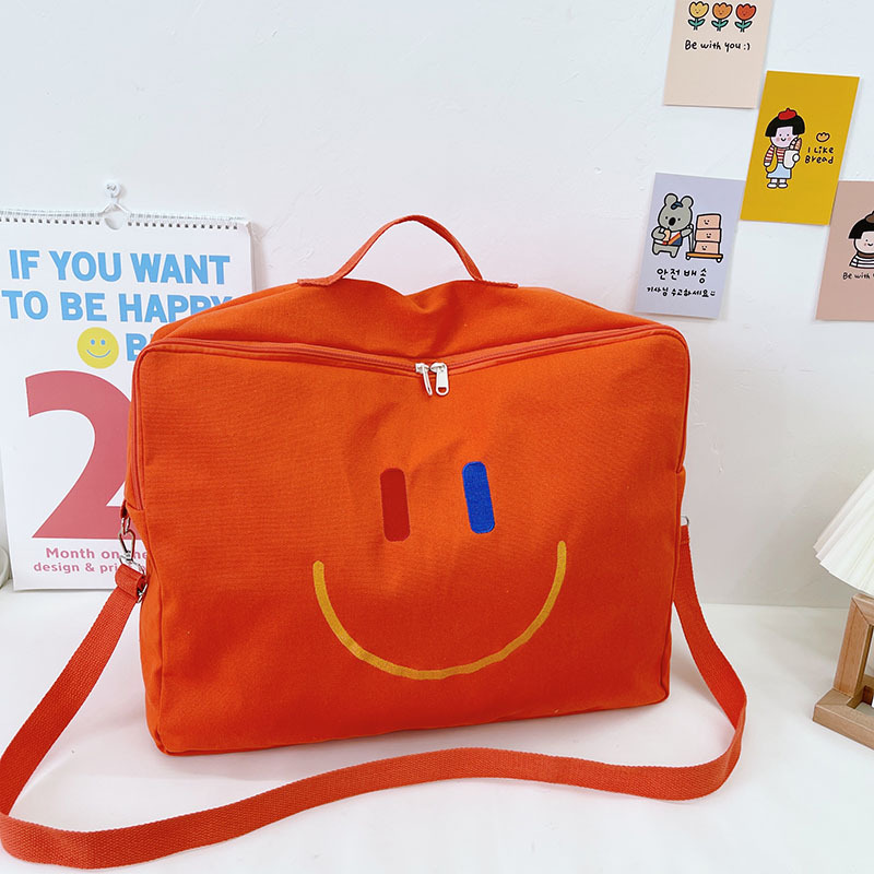 Large Capacity Canvas Travel Bag Korean Children Messenger Bag Smiley Shoulder Bag Kindergarten Quilt Storage Bag Wholesale