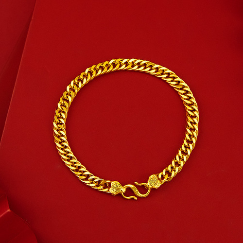 Internet celebrity Fukou boss flat chain necklace bracelet set Vietnamese sand gold gold-plated horsewhip chain bracelet necklace supply source