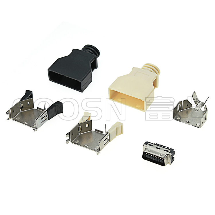 伺服线插头SCSI-20P按键式 CN型 焊线公头 黑色/贝吉色