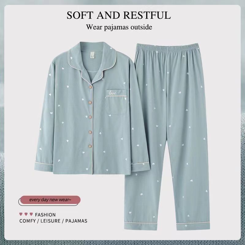Pijamas 100% algodón de manga larga primavera y otoño ropa para el hogar Otoño e Invierno de las mujeres solapa nueva mamá suelta casual verano