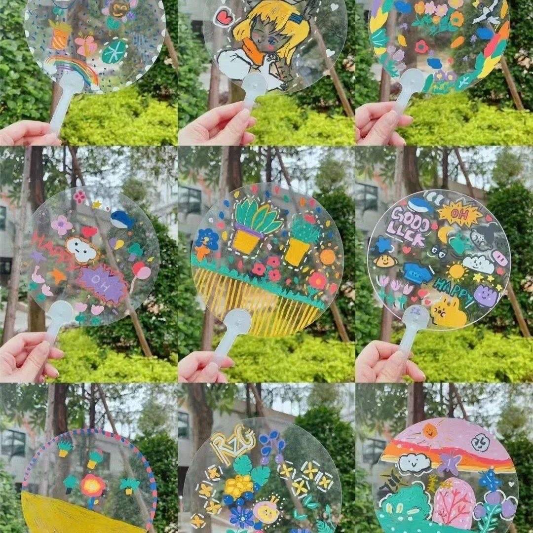 空白手帳透扇美術畫畫機構拼貼扇子透明扇diy手工制作課馬克筆做