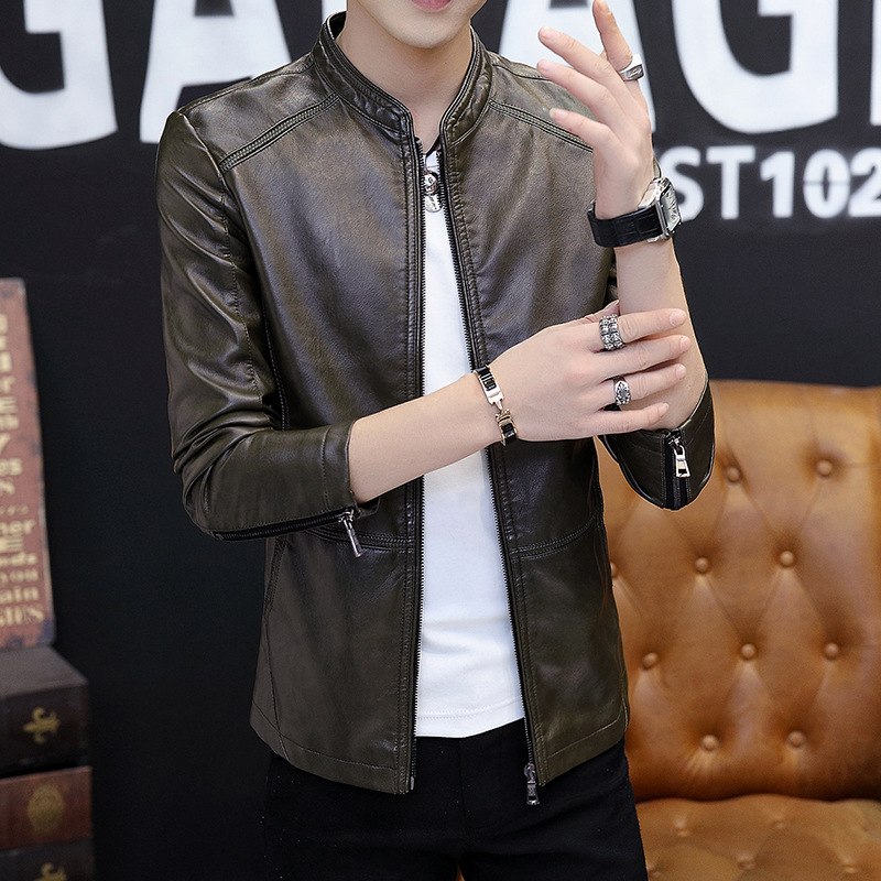 Chaqueta de otoño para hombres, moda casual coreana, delgada y versátil, ropa de hombre, chaqueta de cuero guapo para hombres