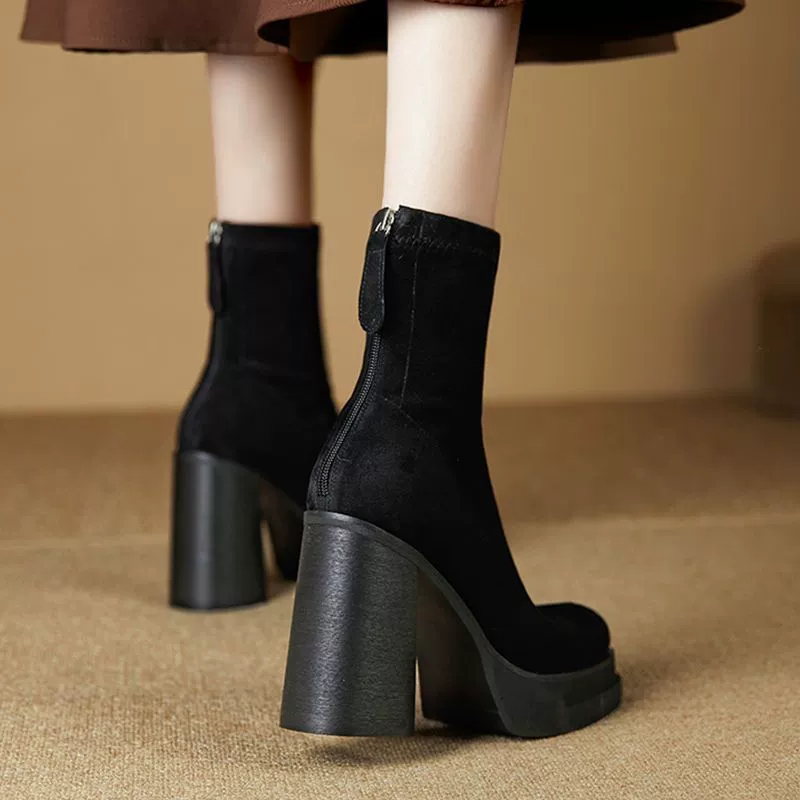 Маленькие высокие каблуки замши тощие сапоги 2023 осень-зима новые тонкие толстые сапоги на каблуках с квадратной головкой водонепроницаемый стол Мартин сапоги