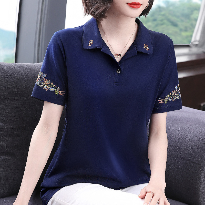 Cross-border short-sleeved T-shirt women's 2024 summer new style mother's T-shirt polo shirt plus size women's lapel top Cross-border short-sleeved T-shirt women's 2024 summer new style mother's T-shirt polo shirt plus size women's lapel top
