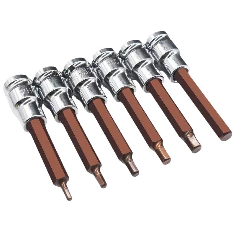 Conjunto de manguito hexagonal interno 1 / 2 alargado cabeza de lote hexagonal interno de cañón de aire S2 llave eléctrica herramienta giratoria cabeza de manguito