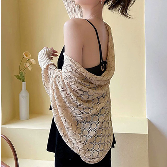 Летнее knitted осеннее накидка, тонкие рукава, дышащий жилет, защита от солнца, с защитой шеи
