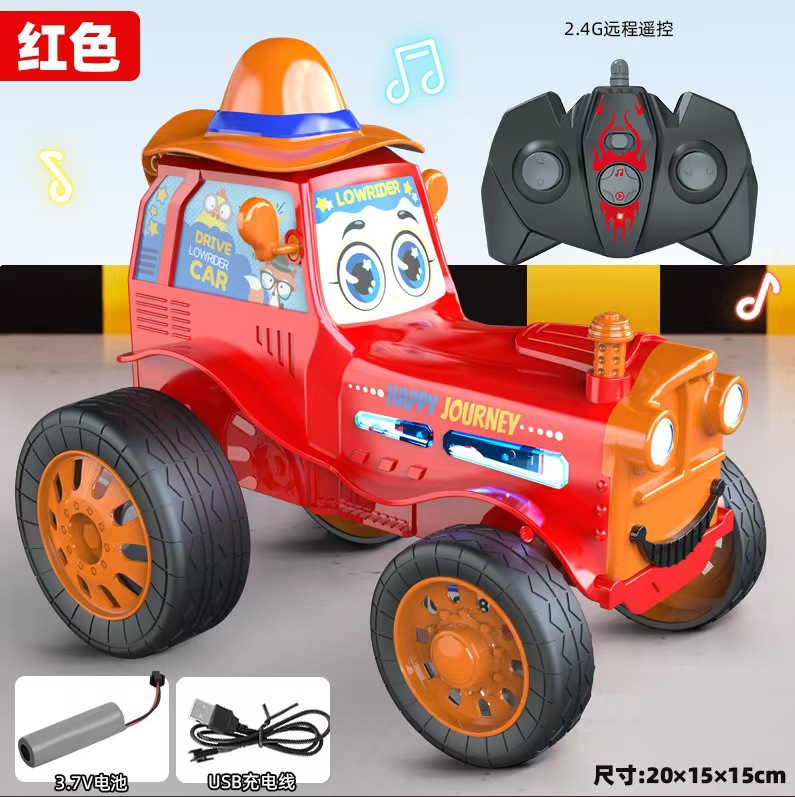 Transfronterizo nuevo baile exótico truco de tren de control remoto coche luz música swing Flip carga coche de juguete para niños