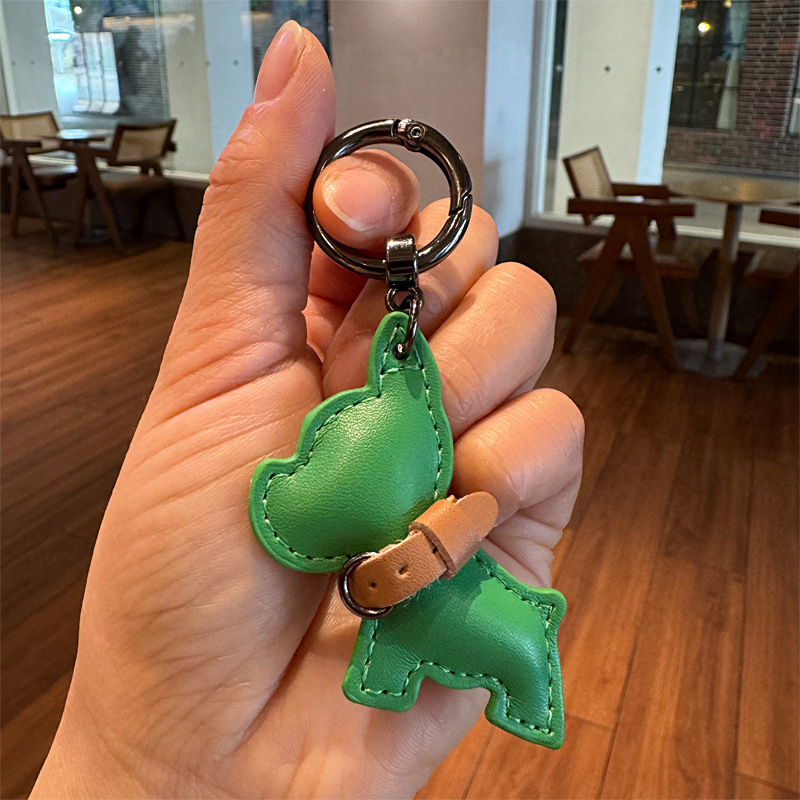 手工优质皮小狗汽车钥匙扣可爱法斗犬挂件创意情侣礼物高档包配饰|undefined