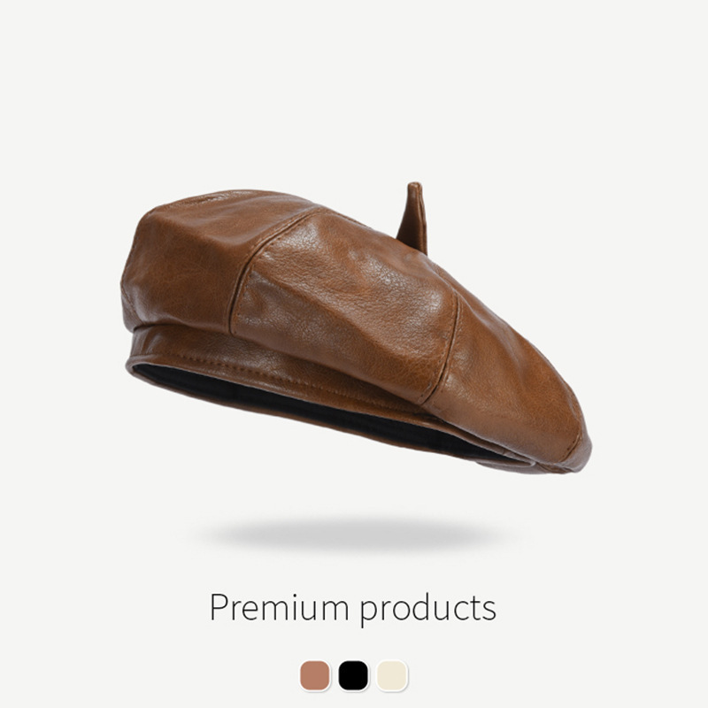 Retro Women's Spring & Fall British Style Versatile Artistic Octagonal Hat Soft Pu Leather Pumpkin Hat Korean Style Fashion Beret Retro Women's Spring & Fall British Style Versatile Artistic Octagonal Hat Soft Pu Leather Pumpkin Hat Korean Style Fashion Beret