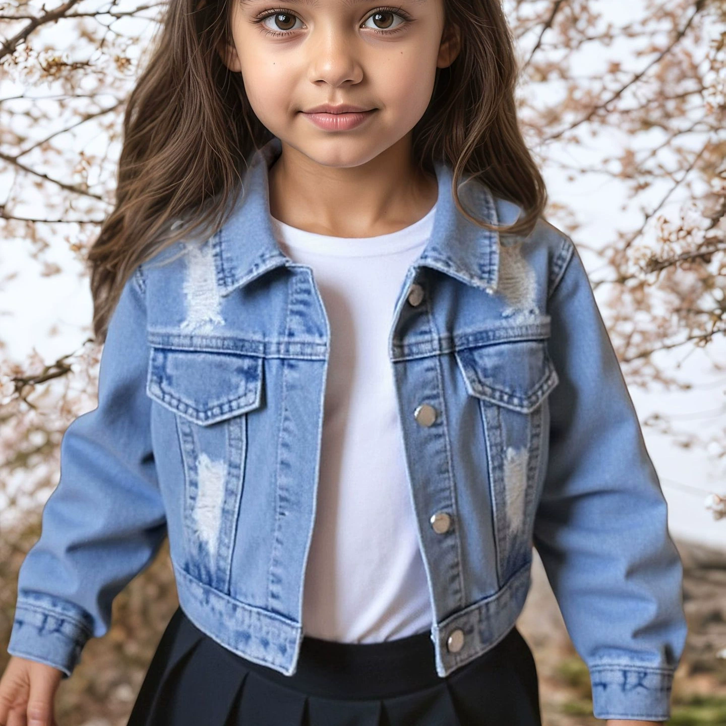 Джинсовая куртка TEMUSHEIN в стиле кэжуал для девочек, весна-осень, с рваными элементами, короткая, с длинным рукавом, для внешней торговли, детская одежда