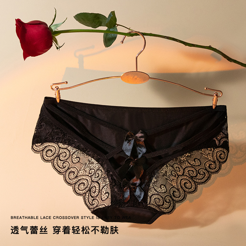 Sexy encaje puro deseo viento cintura encaje arco cómodo piel-amigable algodón inferior entrepierna ropa interior nuevo en stock al por mayor