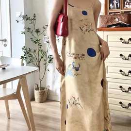法式印花连衣裙女夏气质设计高级感桑蚕丝吊带长裙